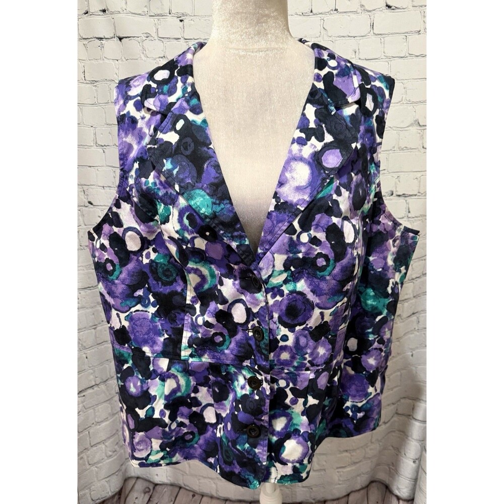 Lane Bryant Purple/Green/Black/White Fully Lined Button Vest Women’s Size 24